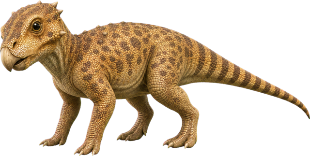 Small Aquilops with a curved beak and long tail.