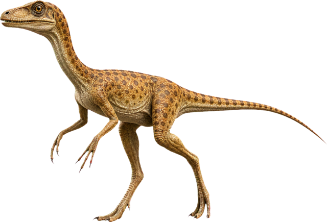 Small Compsognathus with slim body and long tail.