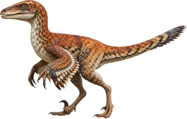 Deinonychus with long tail and large sickle claw on the foot.