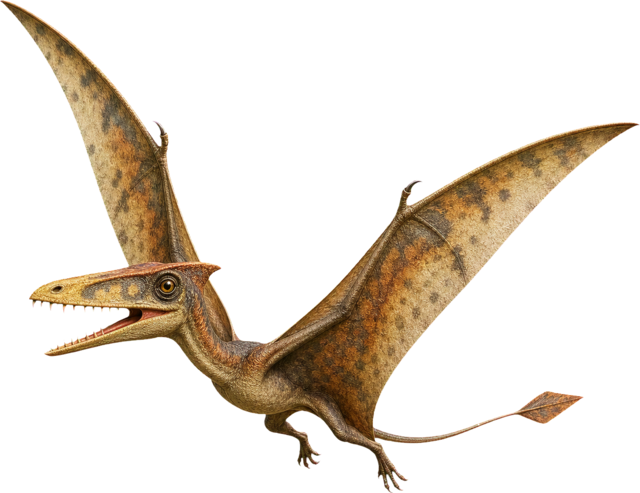Dimorphodon with large head, long tail, and folded wings.